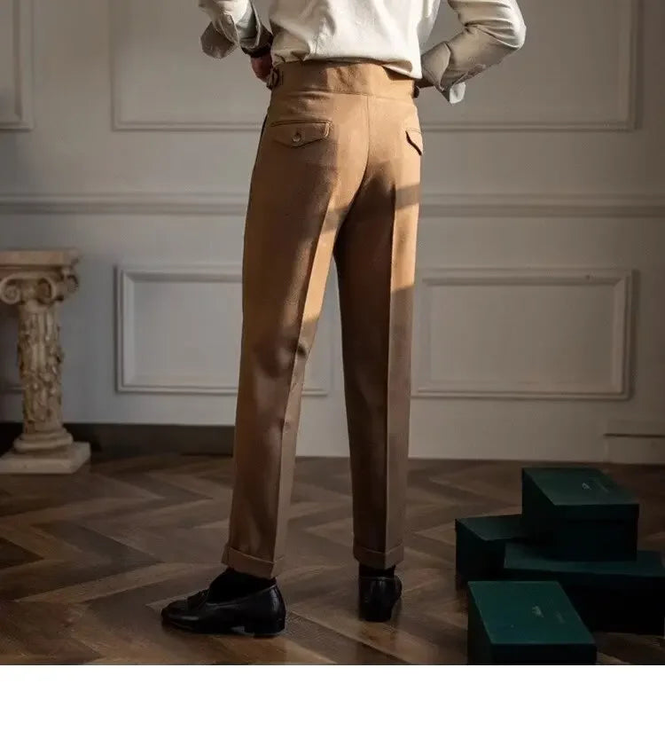 High-waisted Casual Straight-leg Suit Pants For Men Autumn Vintage Draped Waist Trousers Naples Retro Style Business Formal Wear