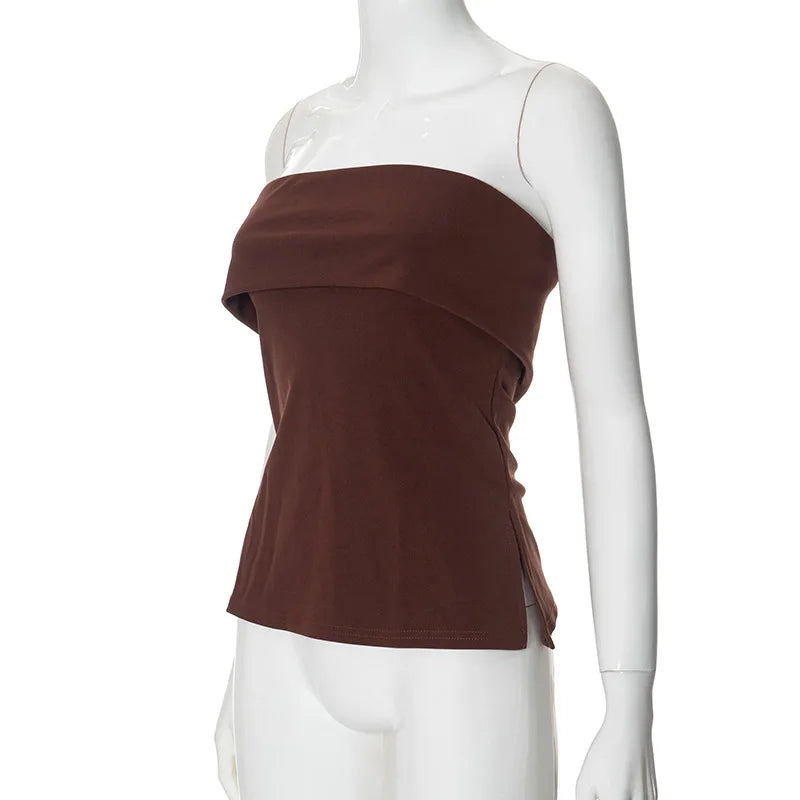 Solid Tube Tops For Women Strapless Bra Turndown Slash Neck Lenceria Femenina Backless Bralette Femme Split Bandeau Top Sexy