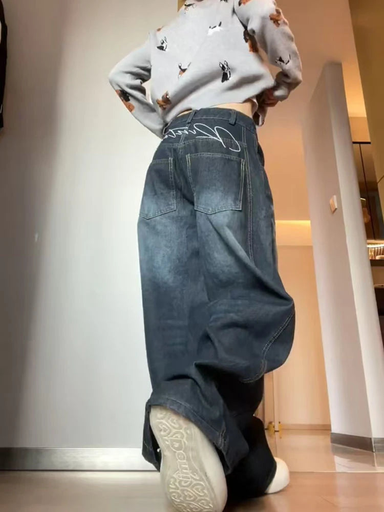 Women's Baggy Wide Leg Denim Trouser Cool Girl High Waisted Streetwear Fashion Pants Female Straight Loose Casual Unisex Jeans