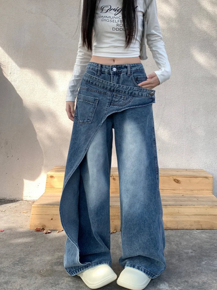 Trashy Y2K 2000S Washed Blue Baggy Stacked Jeans Pants Women 90S Vintage Designer Clothing Wide Leg Lady Trousers Ropa De Mujer