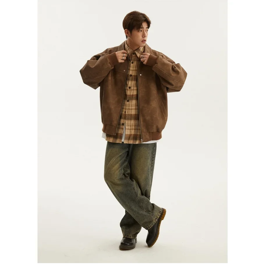 American Style Vintage Lapel Jacket For Men Loose Fit Versatile Autumn Winter Trendy Hong Kong Style Couple Workwear Jacket