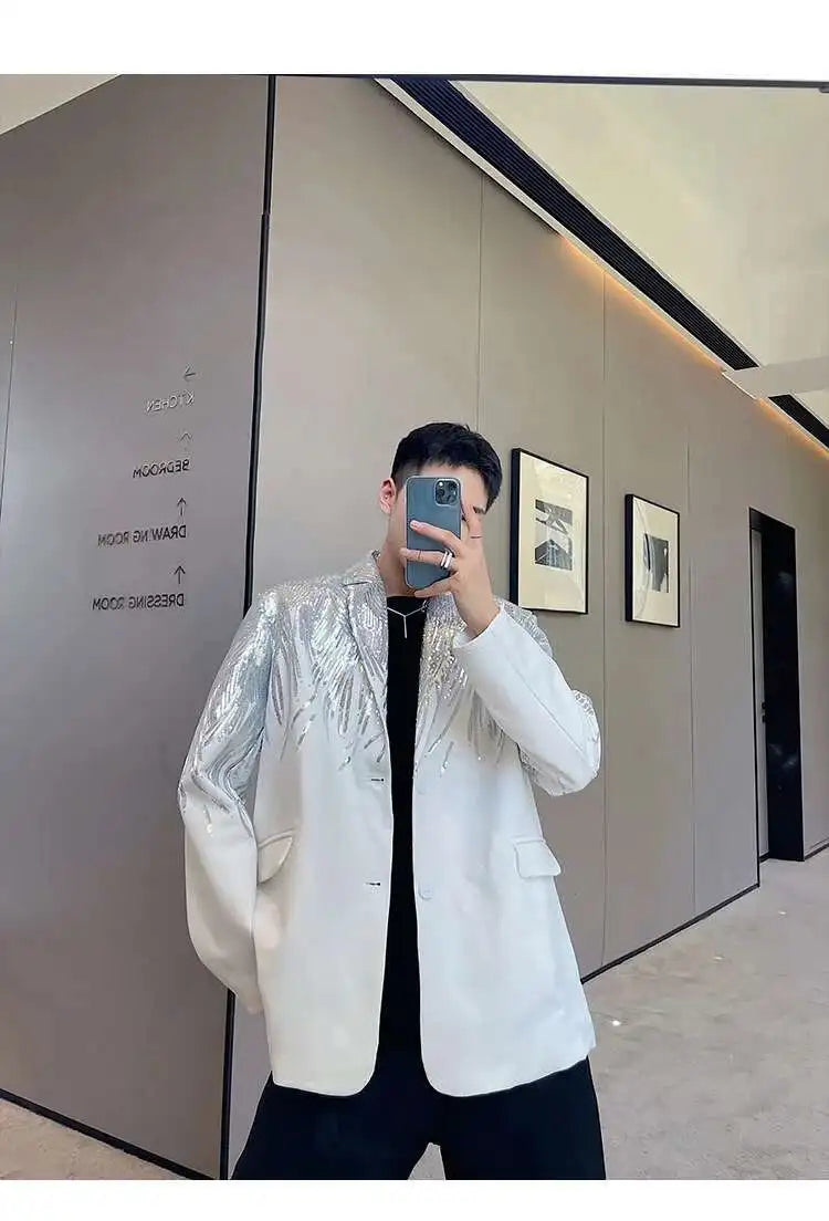 IEFB Embroidery Sequin Trendy Casual Men's Blazer Spring New Fashion Male Jacket Streetwear Suit Coat Personality 9Y9245