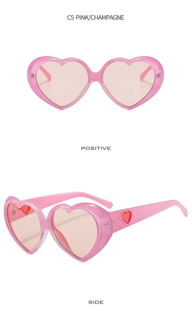 Fashion Ladies Oversized Frame Eyewear New Love Shape Iridescent Shade Luxury Designer Women's Heart Gradient Sunglasses Women
