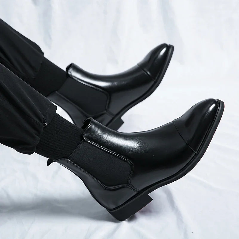 Luxury Brand Men's Chelsea Boots New Outdoor Red Sole Square Shoes Handmade Toe Business Ankle Boots for Men Dress Boots 2024