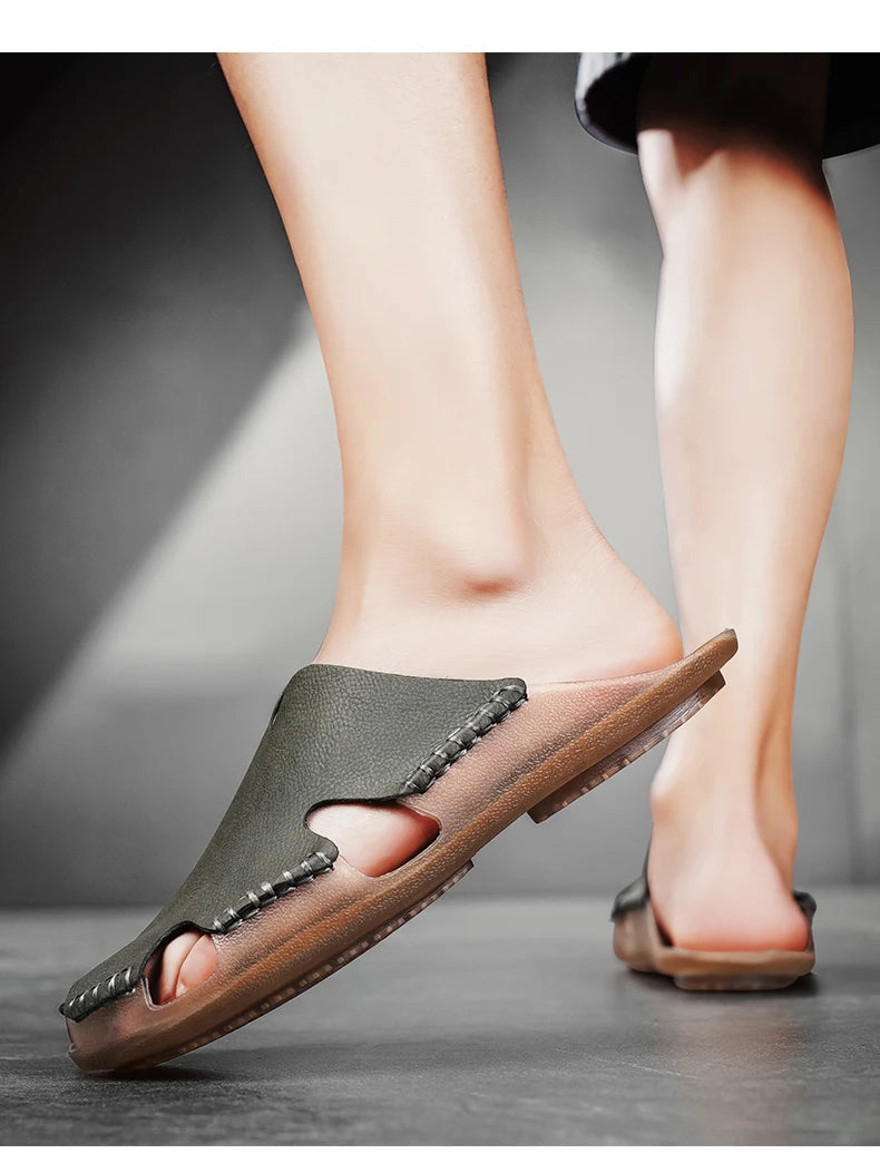 Large Men's Summer Leather Sandals Slippers Soft Sandals Men's Roman Comfortable Outdoor Walking Shoes 38-48