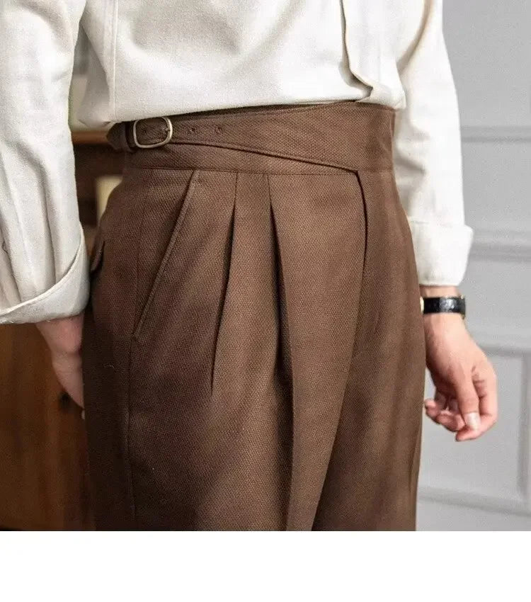 High-waisted Casual Straight-leg Suit Pants For Men Autumn Vintage Draped Waist Trousers Naples Retro Style Business Formal Wear