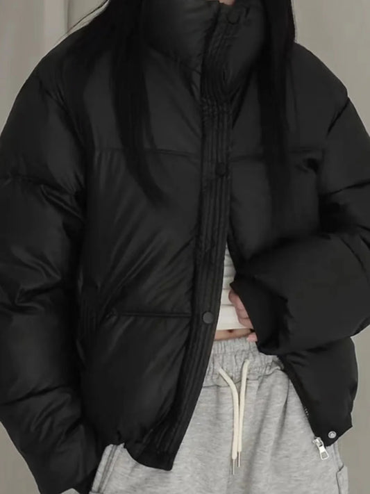 Women's Cotton Jaet 2024 New Winter ort Faion Stand Collar Bread Sle Warmth Outerwear Korean Loose Fit Zipper Closure