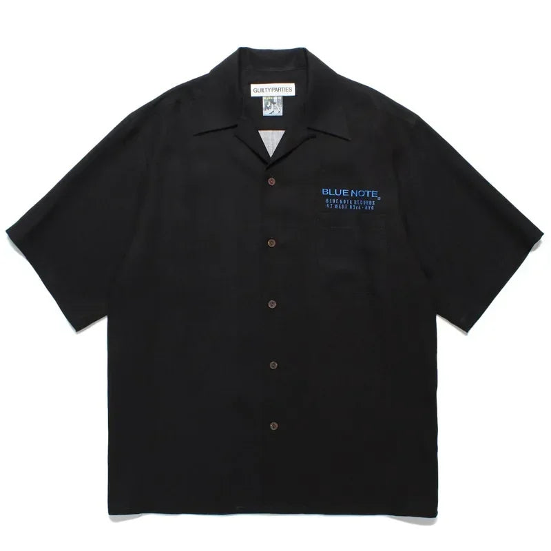 Summer Blue Letters Embroidery WACKO MARIA Shirts Men Women Graphics Print Hawaiian Short Sleeve Tee Casual Fashion Beach Shirt