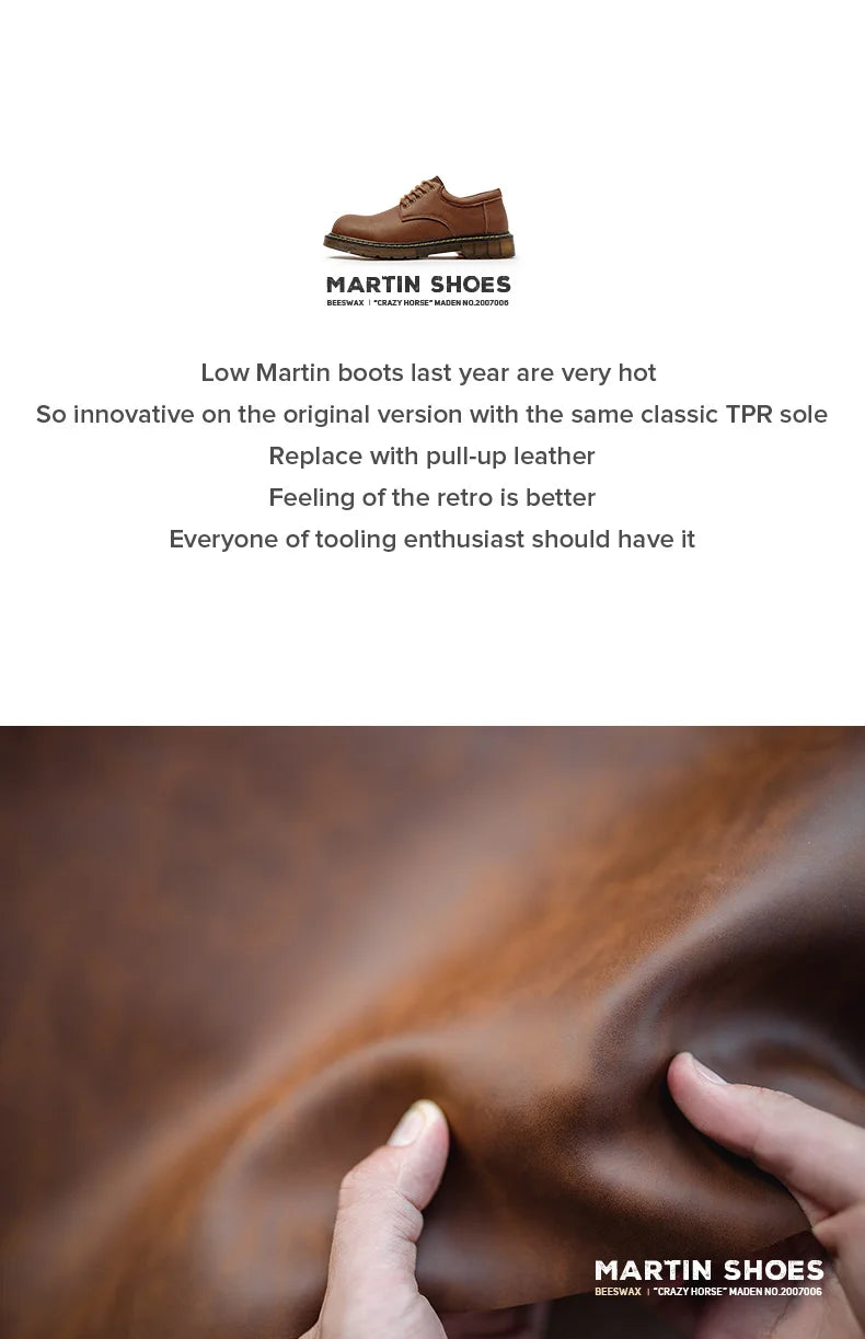 Maden Men's British Genuine Leather Shoes Spring Autumn Outdoor Casual Work Ankle Boots Designer Luxury Low Top Safety Shoes