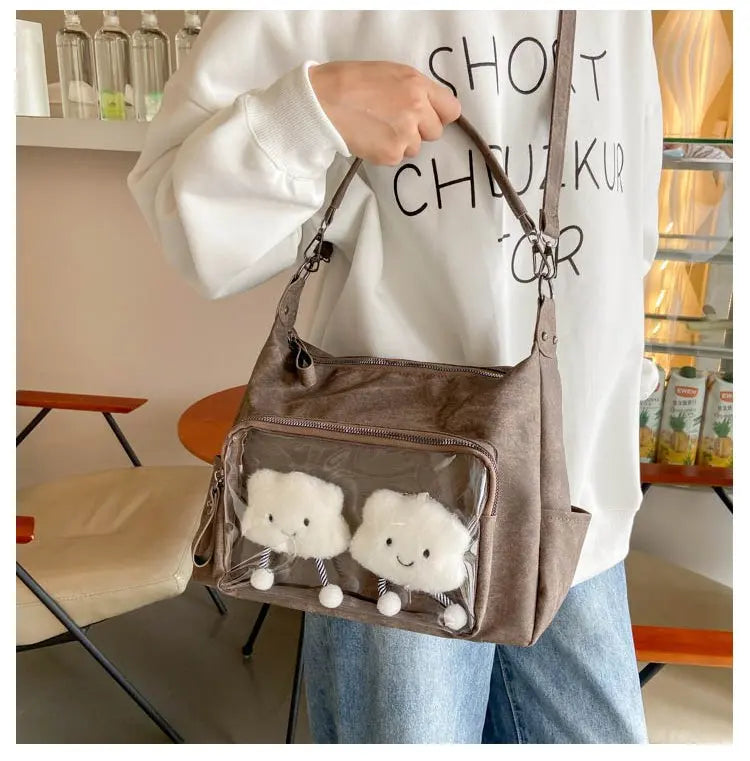MBTI Casual Ita Bag for Women Fashion Aesthetic Y2k Large Capacity Shoulder Bag Transparent Daily Advanced Harajuku New Handbag