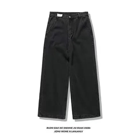 90s Streetwear Retro Hip Op Flame Embroidery Loose High Waisted Men Jeans Female Y2K New Harajuku Gothic Wide Leg Pants