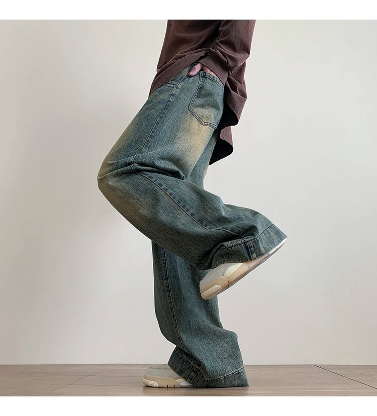 Jeans men Casual Baggy Straight Distressed Vintage Jean Pants Wide-leg Denim Trousers Male Oversize Streetwear Fashion