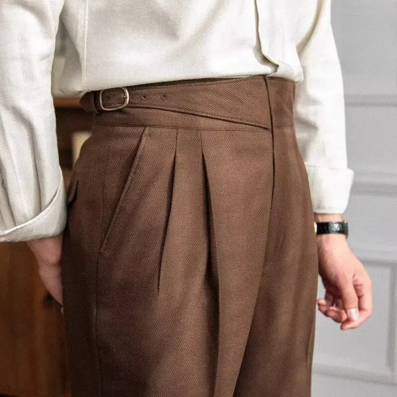 High-waisted Casual Straight-leg Suit Pants For Men Autumn Vintage Draped Waist Trousers Naples Retro Style Business Formal Wear