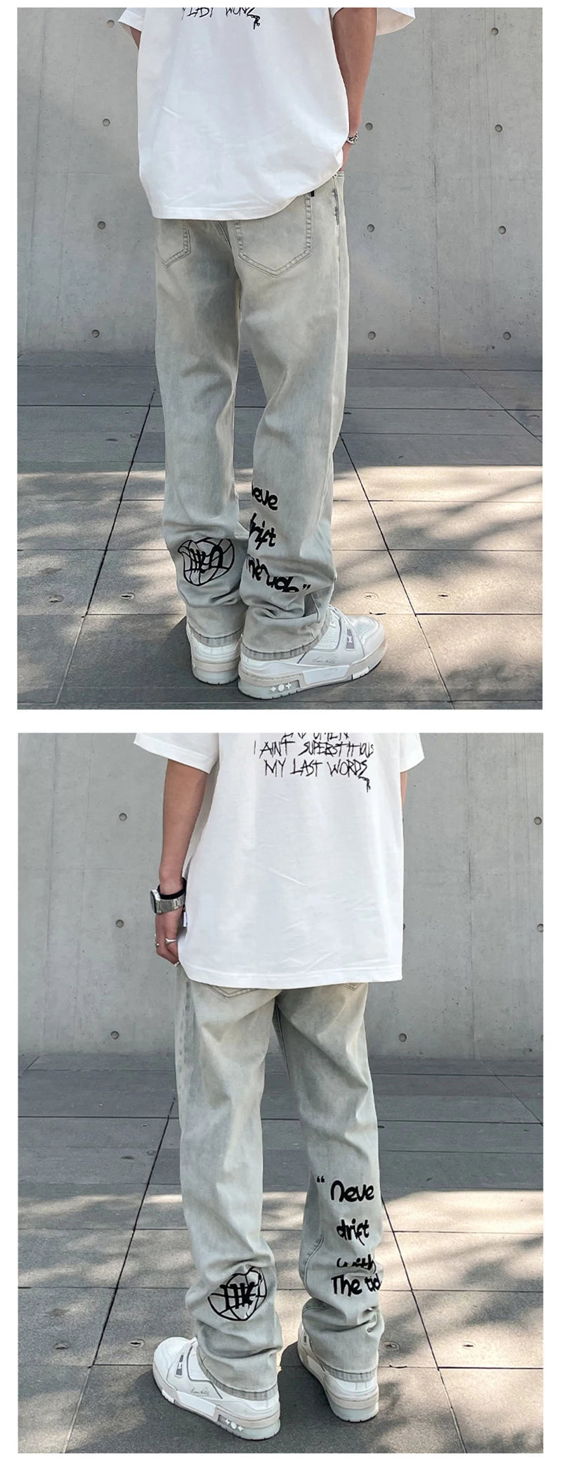 American Gothic Letter Men's Baggy Jeans Y2K Retro Harajuku Straight Denim Trousers Hip Hop Fashion Printed Jean Man Pants