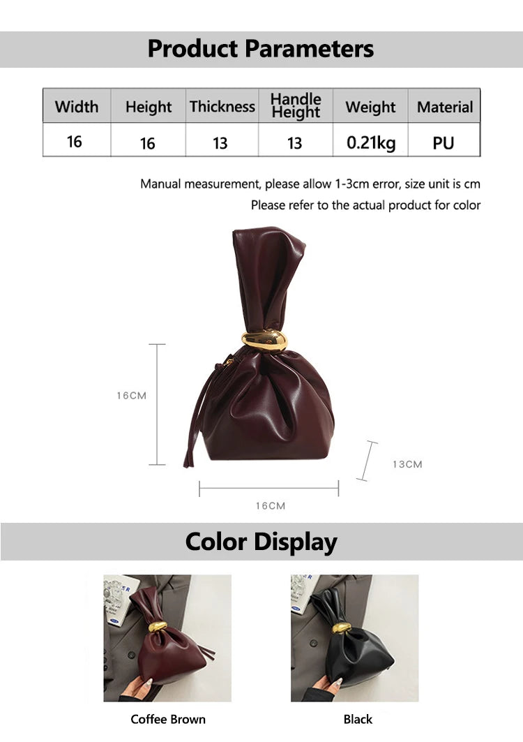 Solid Color PU Leather Handbag Pleated Cloud Shaped Women Bucket Bag, Fashionable Burgundy Women's Luxury Bag