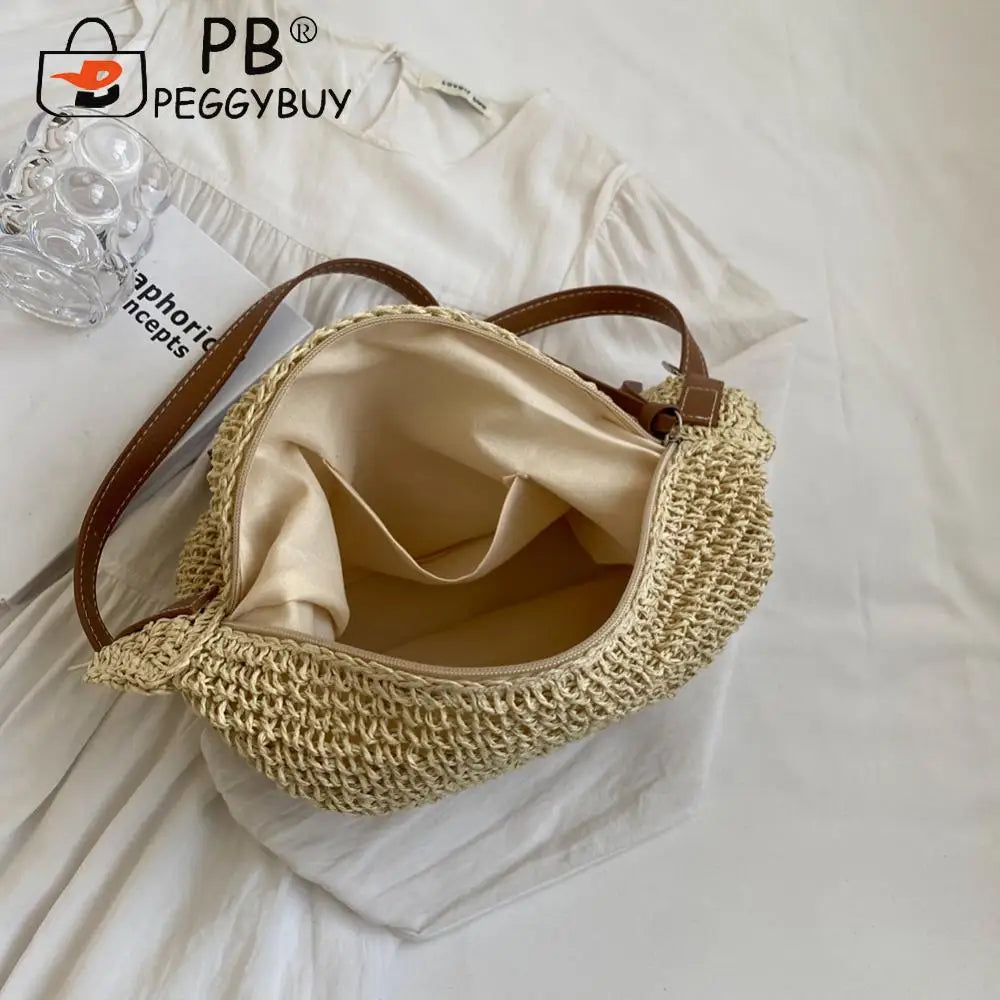 Hand-Woven Handbags Handmade Straw Woven Bag Paper Rope Fashion Casual Simple Elegant Strap Adjustable Summer Beach Bag