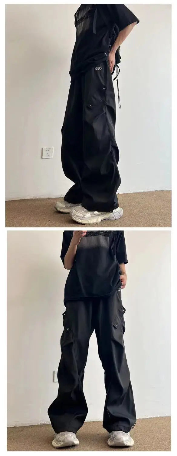 Techwear Parachute Cargo Pants Men Hip Hop Wide Leg Trousers Male Quick Drying Streetwear Loose Oversize Korean Hip Hop