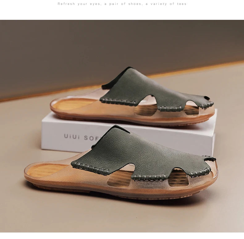 Large Men's Summer Leather Sandals Slippers Soft Sandals Men's Roman Comfortable Outdoor Walking Shoes 38-48