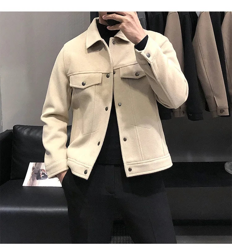 Korean Style Men's Slim Fit Jacket New Arrival Fall Winter Thickened Work Casual Trendy Brand Top For Leisure And Socializing