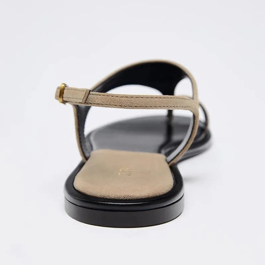 Vintage Flat Toe Herringside Sandals Women's 2025 New Summer Holiday Rome Sandals and Slippers for Outer Wear