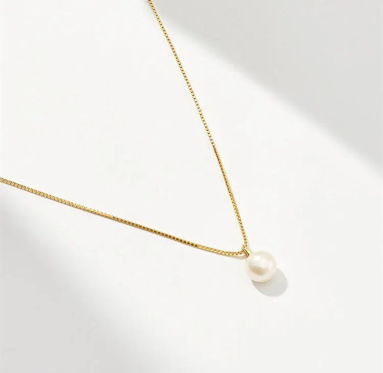 925 Sterling Silver Light Luxury 18k Gold Plating Shell Imitation Pearl Pendant Necklace Women Fashion Clavicle Chain Jewelry