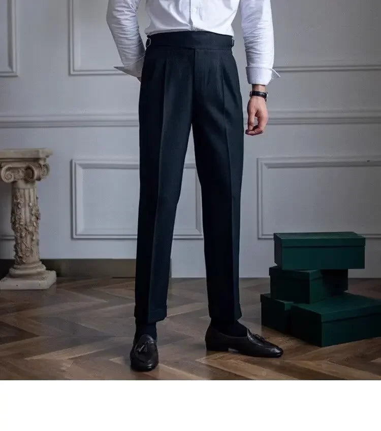 High-waisted Casual Straight-leg Suit Pants For Men Autumn Vintage Draped Waist Trousers Naples Retro Style Business Formal Wear