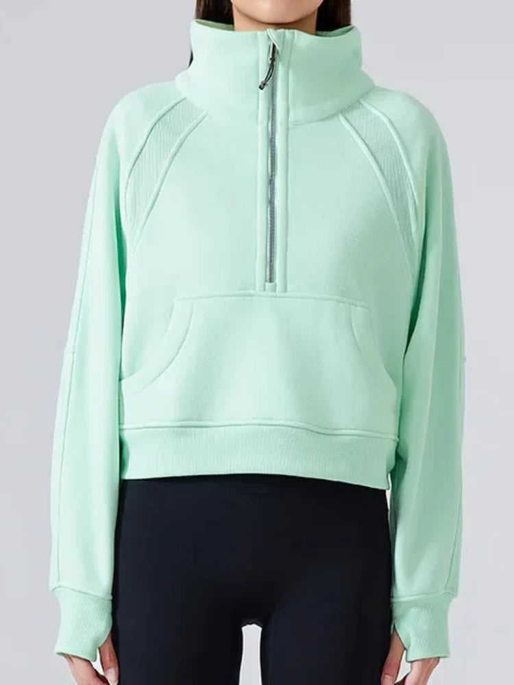 Half Zipper High Stand-up Neck Pullover Top Women Clothing Autumn and Winter New Outer Wear Warm Fleece Thickened Sweatshirts