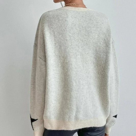 Star Sweater Pullover Women Autumn Spring Simple Knit Elastic Pullovers Jumper Casual Thick Warm Black White Basic Jumpers