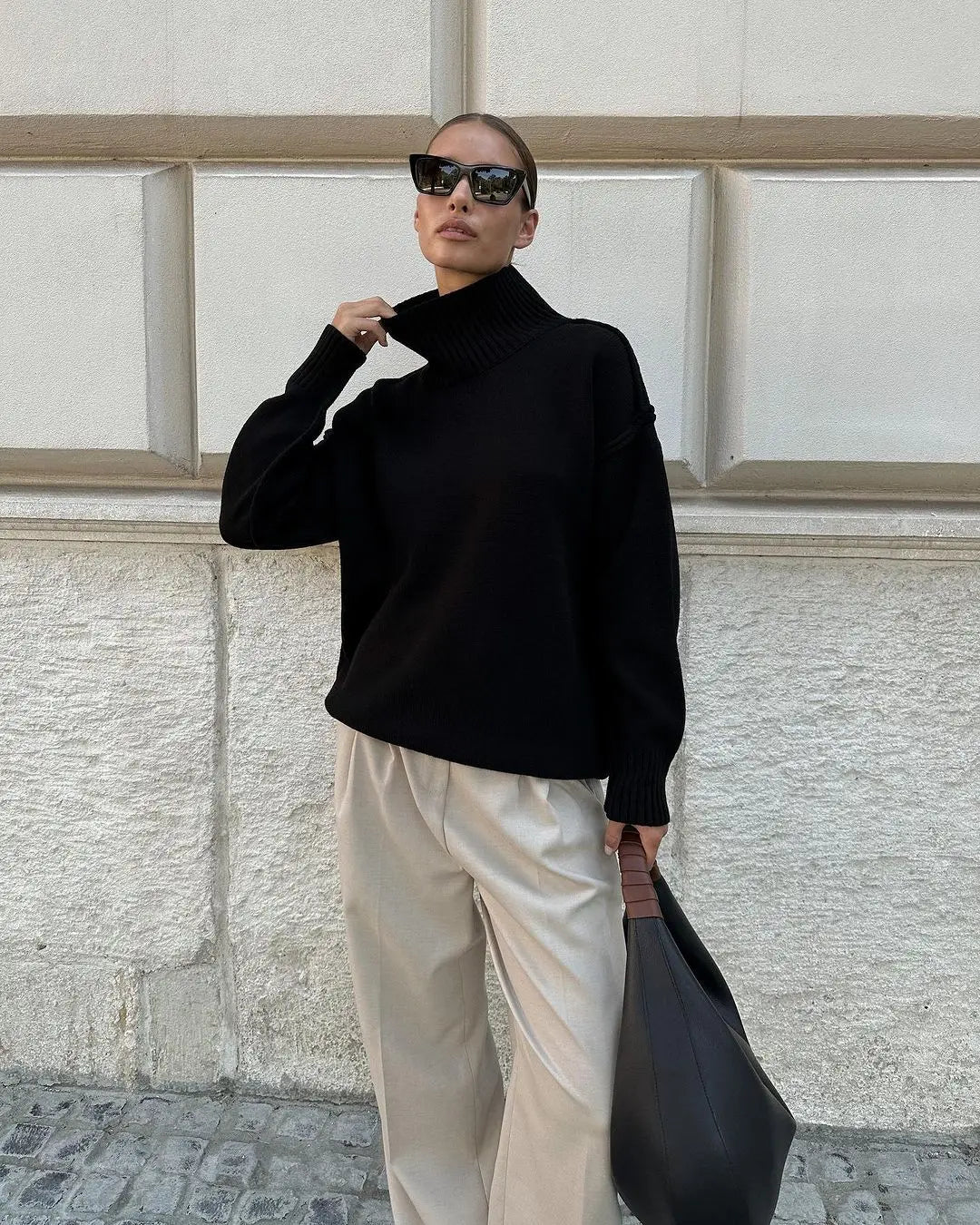 Bornladies Women's Solid Color Knitted Turtleneck Sweater Autumn Winter Thick Loose Casual Pullovers Female Warm Fashion Sweater