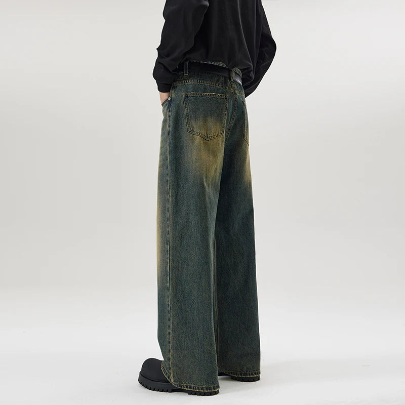 Men's Retro Jeans Korean High Street Hip-hop Loose Straight Leg Wide Leg Pants Y2k Fashion Baggy Pants Street Clothing 4 Colors
