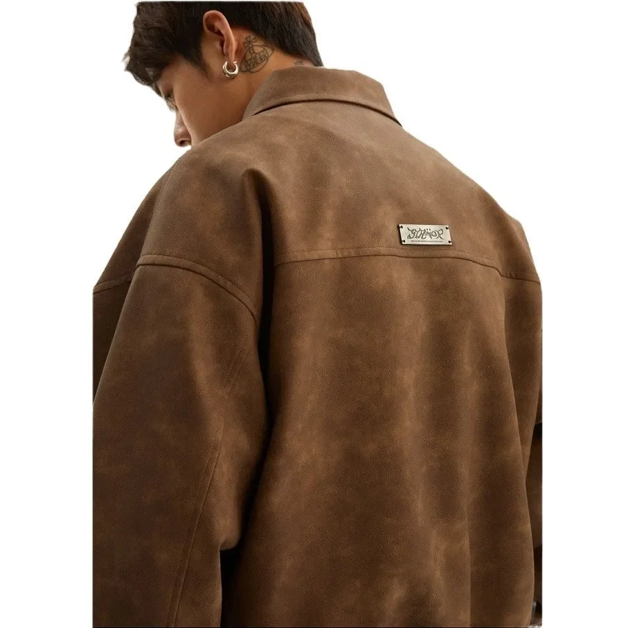 American Style Vintage Lapel Jacket For Men Loose Fit Versatile Autumn Winter Trendy Hong Kong Style Couple Workwear Jacket