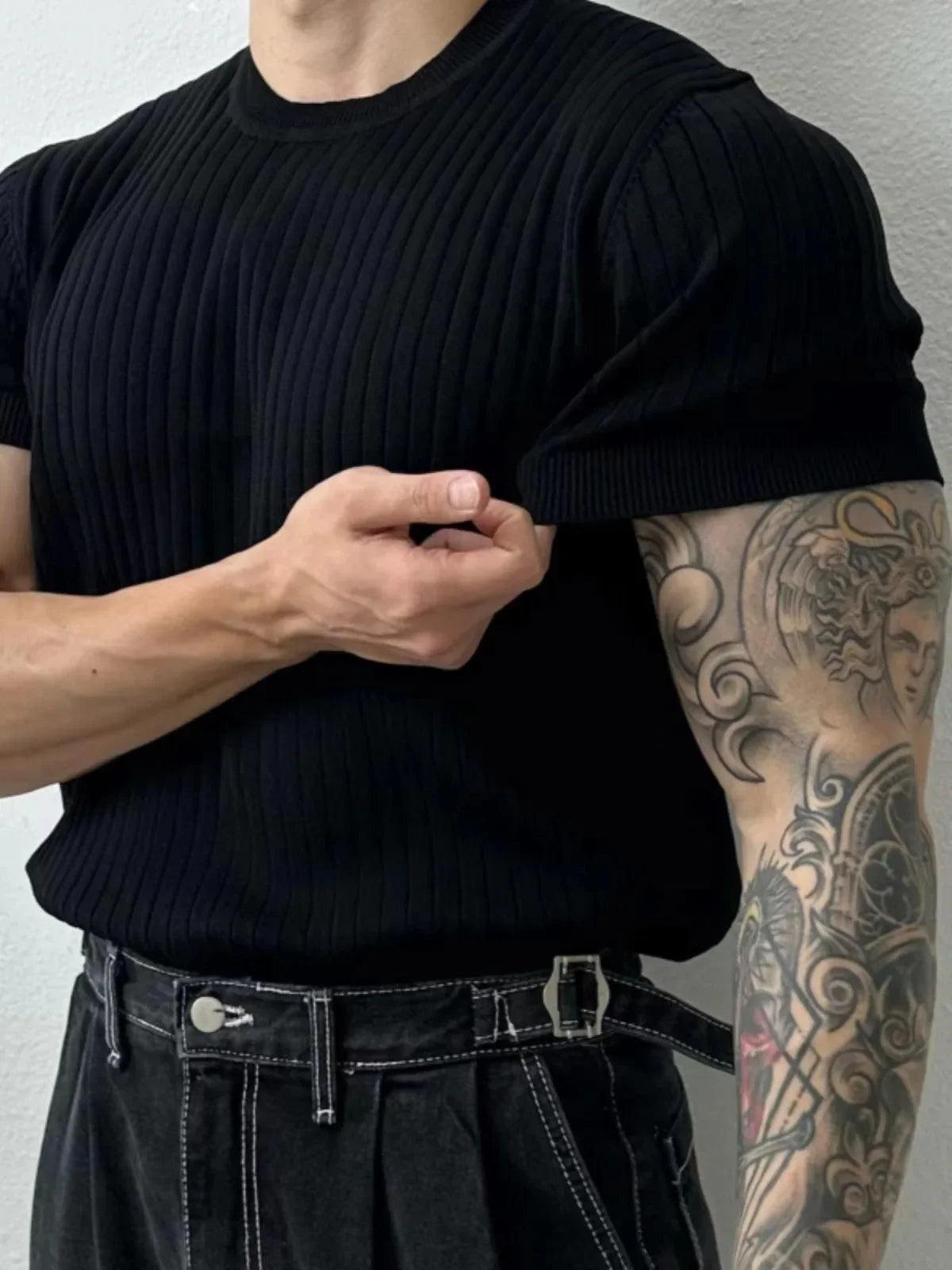 Summer New Light Maturity Knitted Polo Shirt Men's Korean Style Slim Fit Collar Pure Color Casual T-Shirt Cross-Border