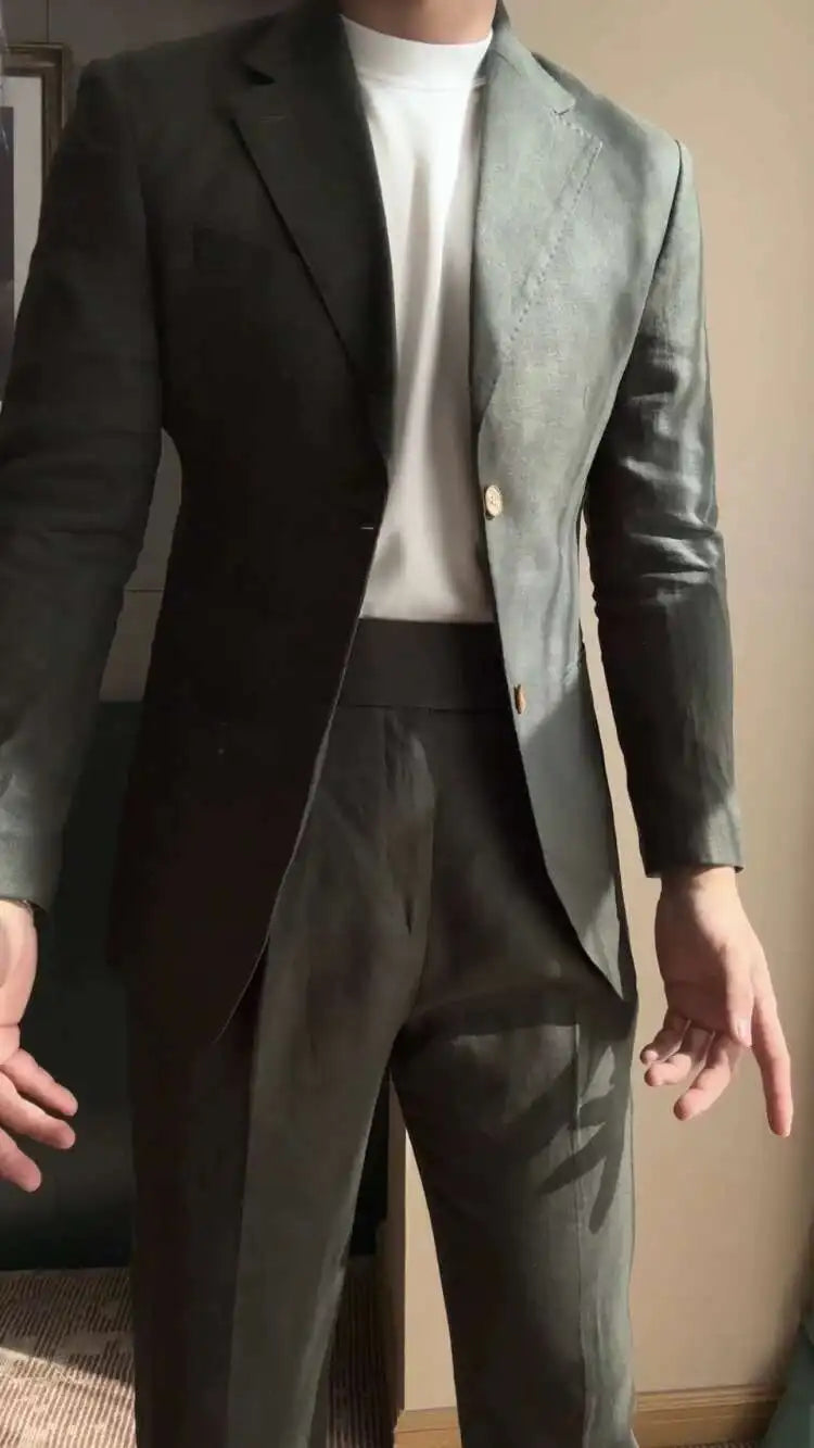 High Quality Linen Blend Business Dress Suit Wedding Suit Men Versatile Casual Office Party Prom Costume Homme Men Tuxedo Suit