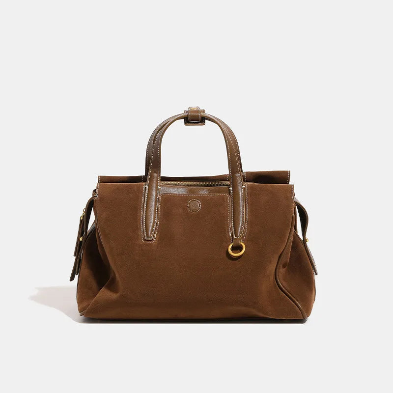 Ladies New Large Capacity Suede Tote Bag Retro Casual Ladies Genuine Leather Shoulder Bag Brand Design Autumn Crossbody Bag