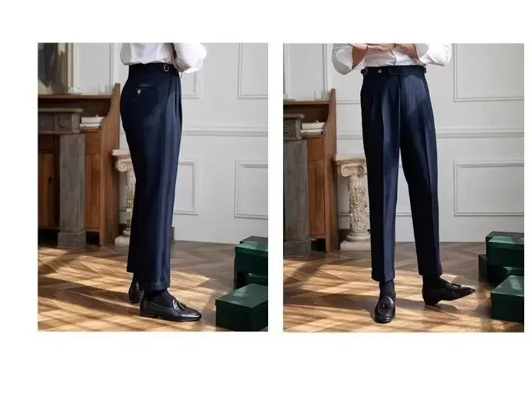 High-waisted Casual Straight-leg Suit Pants For Men Autumn Vintage Draped Waist Trousers Naples Retro Style Business Formal Wear