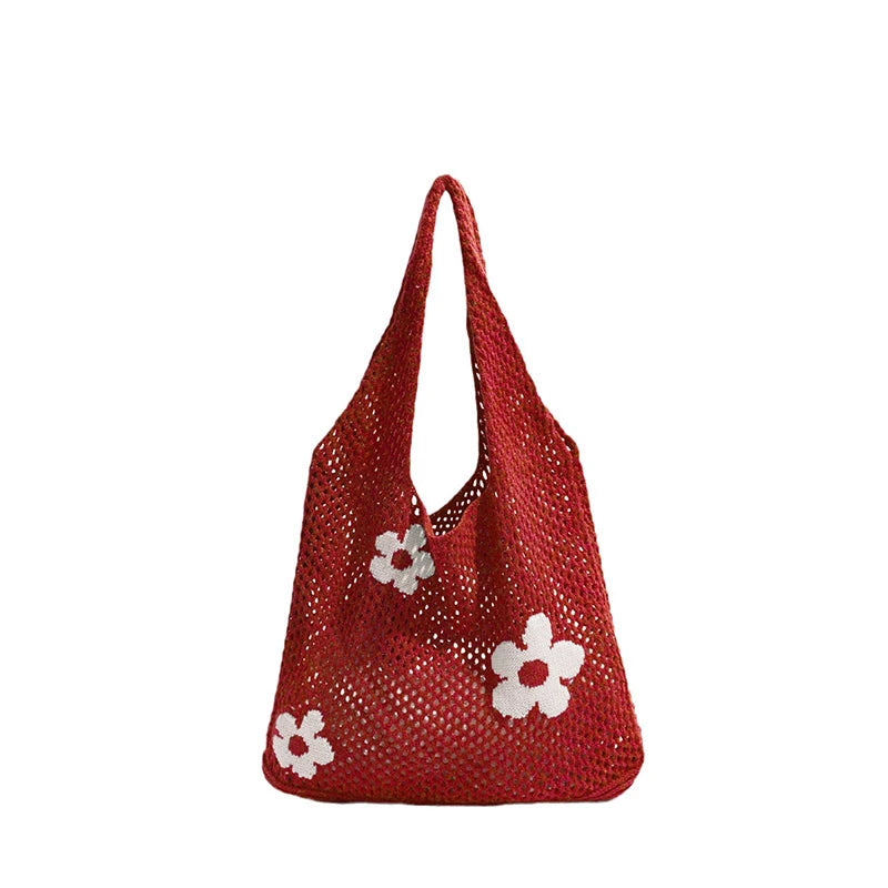 Women Knitted Bag Woven Love Heart  Pattern Wool Portable Shoulder Bag Shopping Bags Workers Students Daily Commuter Bags