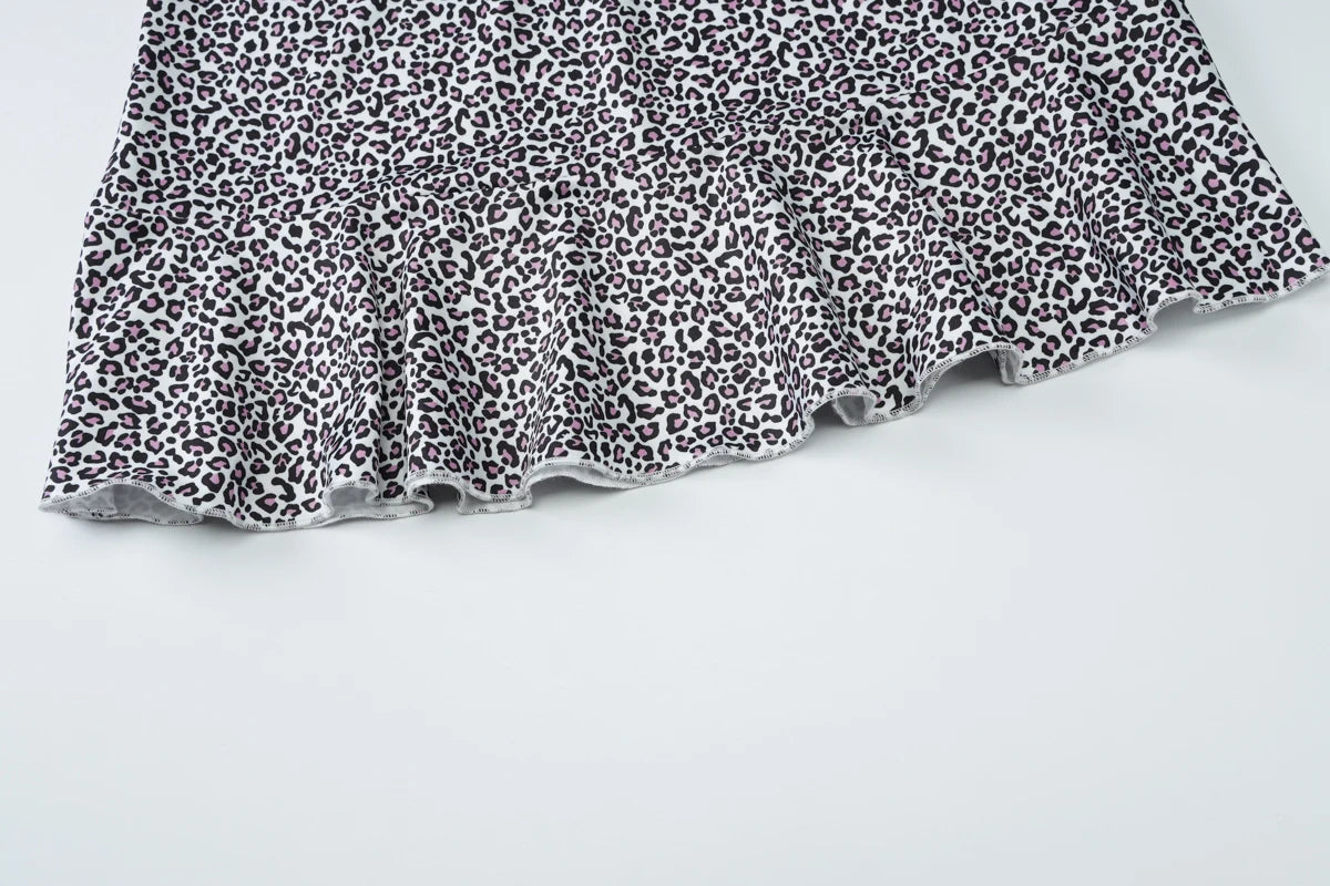 Dulzura Leopard Sexy Elegant Casual 2 Piece Skirt Set Chest Wrapping Patchwork Tank Top Short Skirt Matching Set Party Clubwear