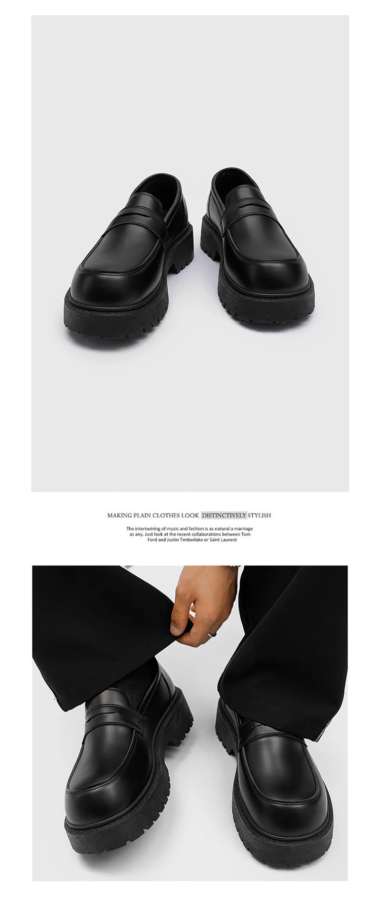 STRONGSHEN Loafers Men Leather Shoes Thick-soled British Style Black Formal Business Shoes Fashion Luxury  Slip-On Casual Shoes