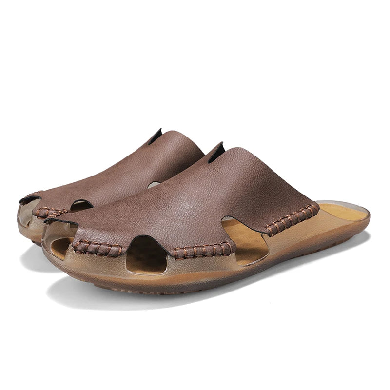 Large Men's Summer Leather Sandals Slippers Soft Sandals Men's Roman Comfortable Outdoor Walking Shoes 38-48