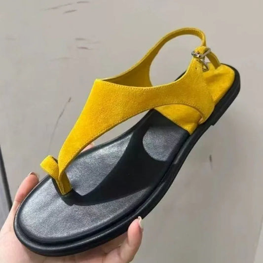 Retro Scrub Leather Sandals Women 2025 New Summer Outside Wear with Skirt Flat Toe Casual Roman Slippers