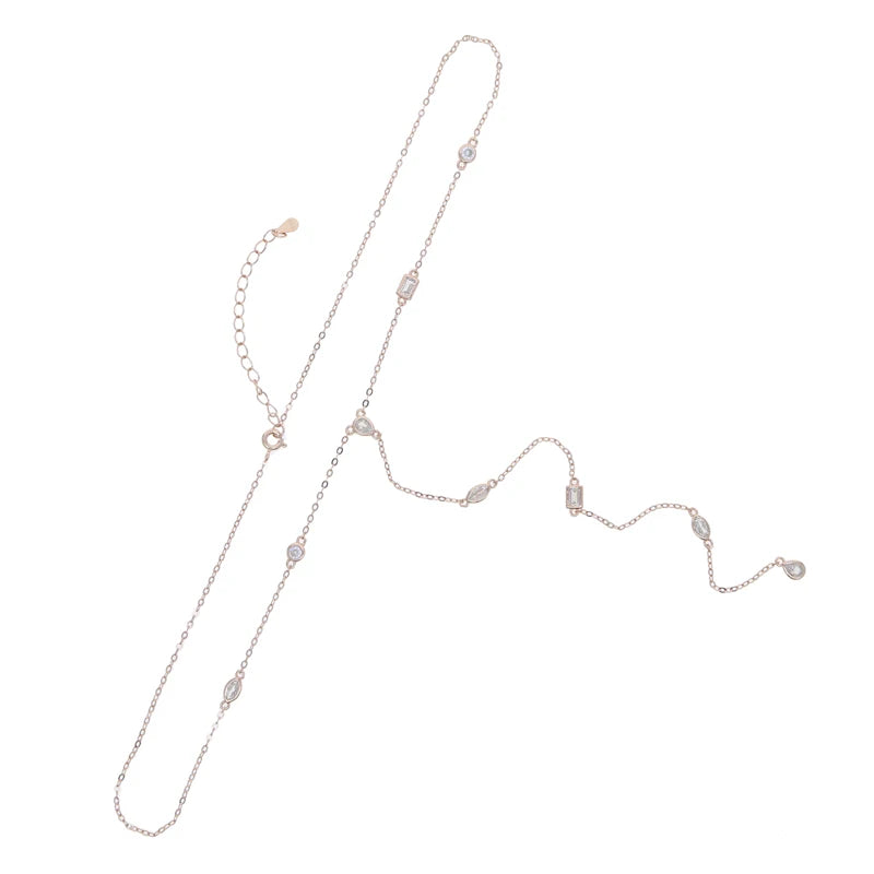 American Fashion Micro pave Water Drop Bezel Oval CZ Station Link Chain Long Sexy Ladies Y Lariat Necklace Collarbone Jewelry