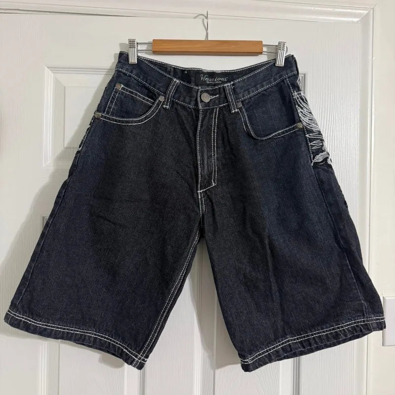 American Summer New Pattern Printing Oversized Casual Denim Shorts Men Y2K Gothic Hip Hop Casual Joker Sports Couple Pants