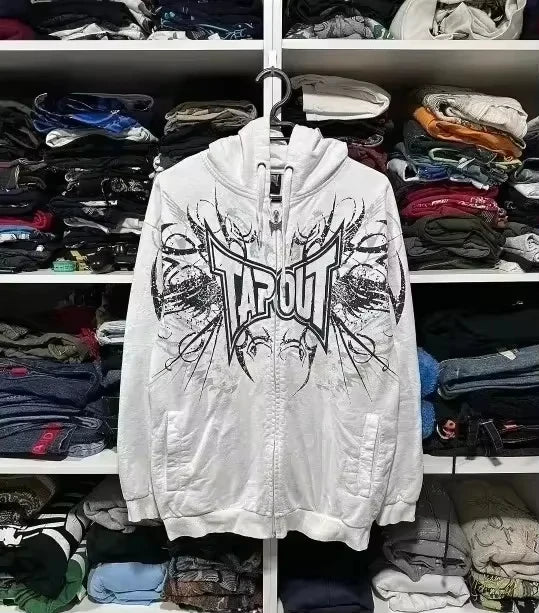 Gothic New Fashion Oversized Letter Printed Zipper Hoodie Sweater Men Y2K Harajuku Rock Casual Couple Sweatshirt Streetwear