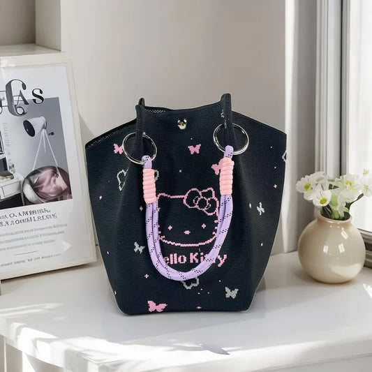 Cute Cat Design Large Capacity Portable Tote Bag Casual Versatile Commuter Bucket Bag Polyester Fiber Handbag from Mainland Chin