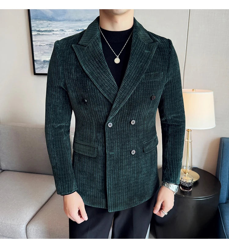 Luxury Velvet Men Blazers Autumn Winter Casual Business Suit Jackets Slim Fit Double-breasted Banquet Party Wedding Dress Jacket
