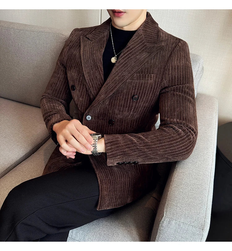 Luxury Velvet Men Blazers Autumn Winter Casual Business Suit Jackets Slim Fit Double-breasted Banquet Party Wedding Dress Jacket