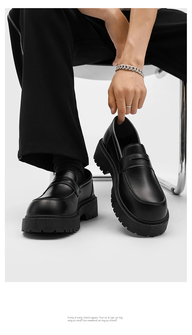 STRONGSHEN Loafers Men Leather Shoes Thick-soled British Style Black Formal Business Shoes Fashion Luxury  Slip-On Casual Shoes