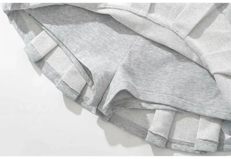HOUZHOU Terry Fabric Y2K Mini Skirt Women Low Waist Wide Pleat Light Grey Sexy Vintage A-line Pleated Skirt Casual Skort Summer