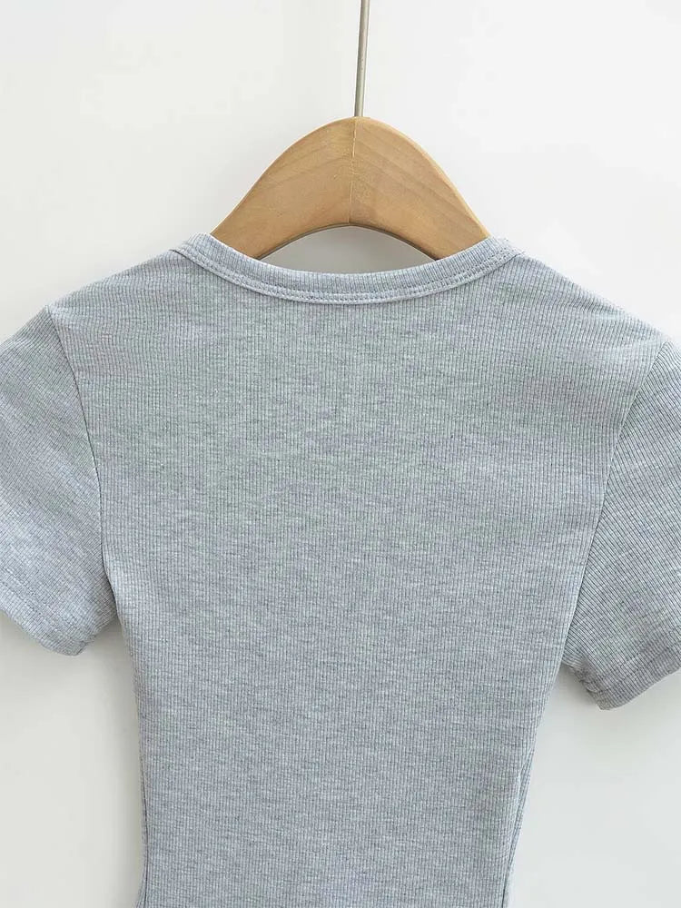 Summer square neck high elasticity crop top women's short sleeved sexy top slim fit pullover base shirt