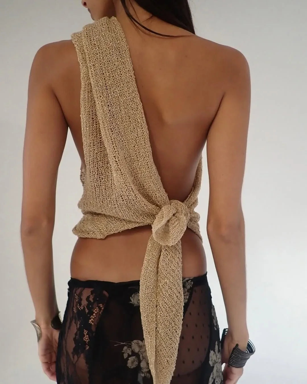 Glitter Knitted One Piece Top Women Fashion Halter Shawl Multi-wear Holiday Cape Beach Tank 2025 Summer Casual Cover Ups